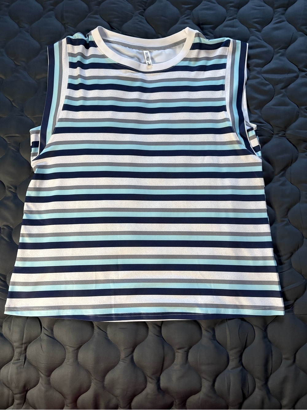 Striped Sleeveless Tank Top - White, Gray, Navy and Light Blue